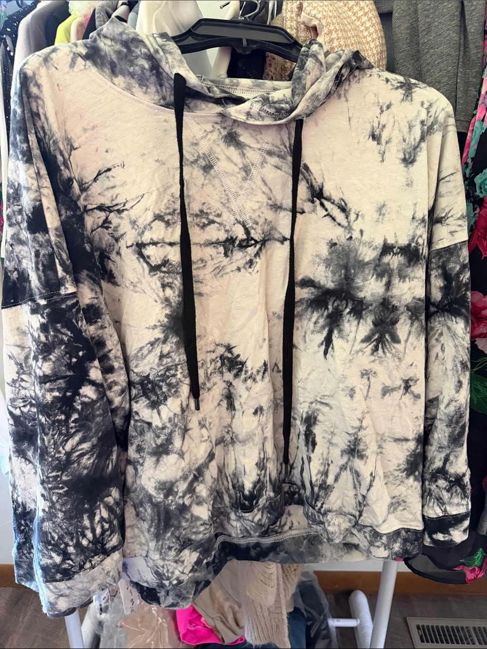 white birch Black and White Tie-Dye Hoodie Sweatshirt